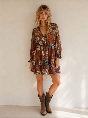Hemant & Nandita | Sheer Floral Mini Dress | Size 8